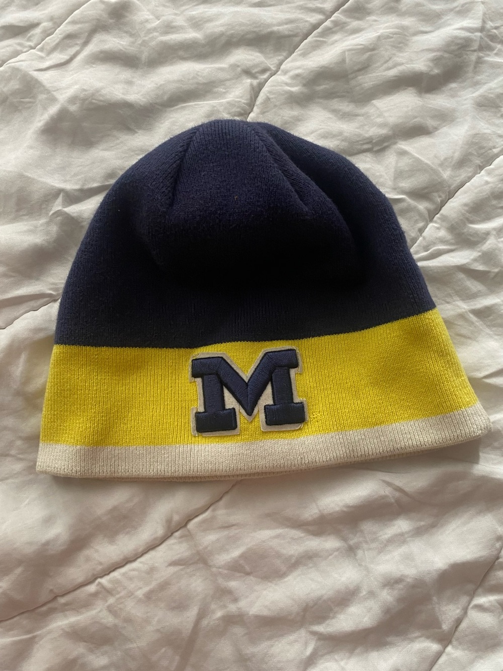 adidas Originals Michigan Wolverines Navy Maize Color Block Striped Knit Beanie